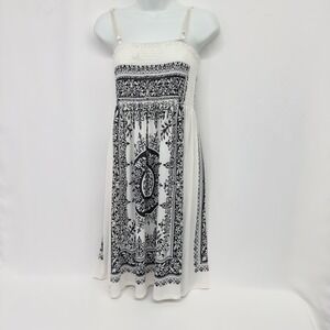 Boho Maxi Dress White Paisley Print Sleeveless Summer Beach Casual‎ Long Gown